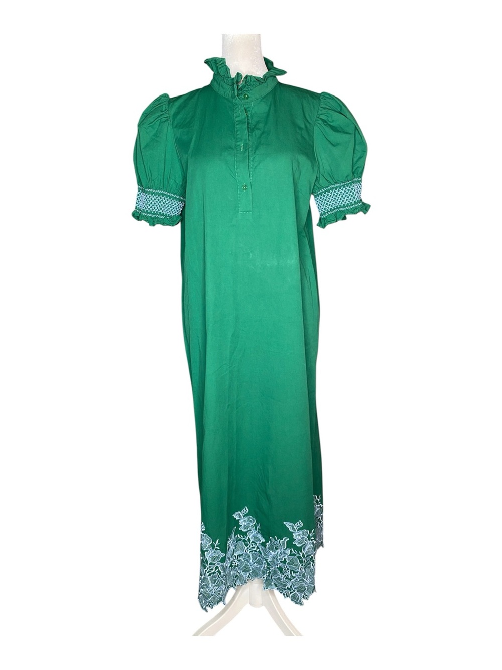 Tuckernuck Hyacinth House 100% Cotton Green Embroidery Eliza Midi Dress - Size M - Picture 4 of 14